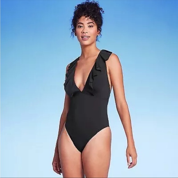 Women's Plunge Flounce Neckline One Piece Swimsuit - Shade & Shore SMALL - Picture 1 of 3